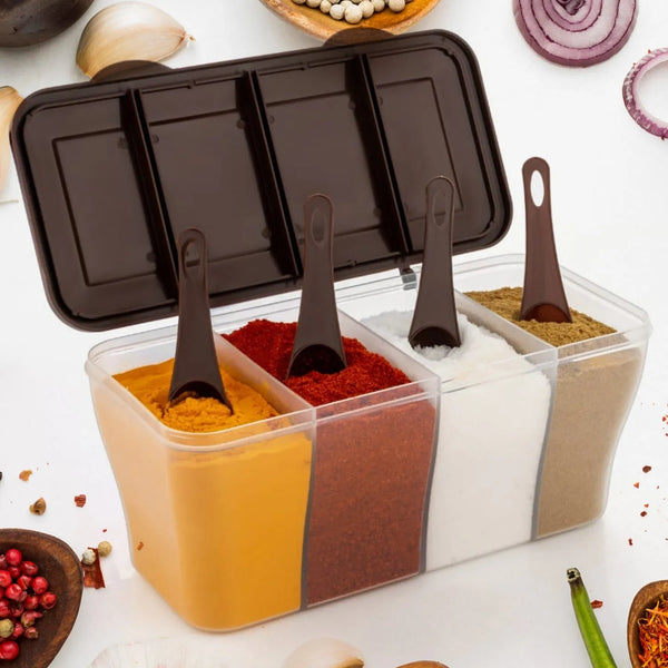 Kitchen Airtight 4-Section Storage Container / Pickle Jar with 4 Spoons (1 Pc / Mix Color) - Goyaldeal.com