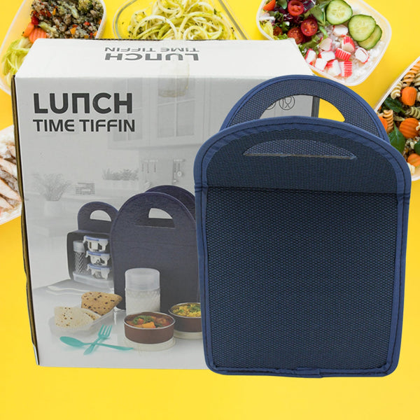 6In1 Tiffin Box-Lunch Box | 3 Stainless Steel Containers | Plastic lid Box | Spoon & Fork /Plastic Bottle | Insulated Fabric Bag | Leak Proof | Microwave Safe  for Office, College and School for Men, Women (6 pcs) - Goyaldeal.com