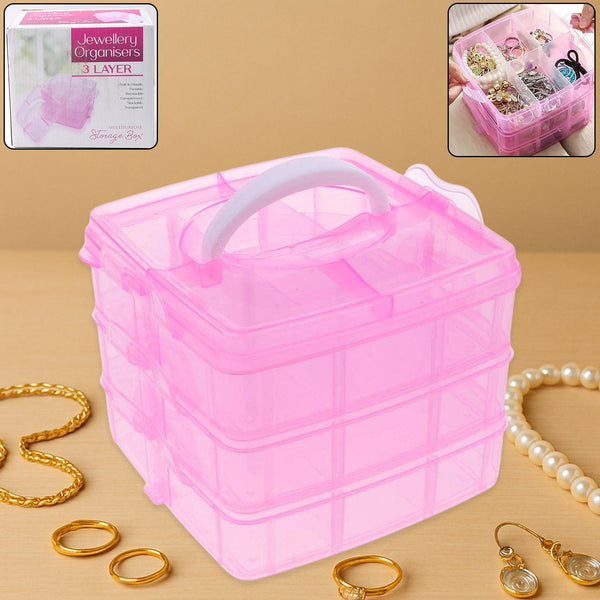 Versatile 18-Grid 3-Layer Transparent Plastic Organizer Box with Adjustable Dividers for Jewelry & Fishing Hooks - Goyaldeal.com