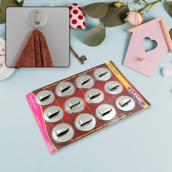 Self-Adhesive Wall Hooks (12 Pcs): Steel, Multipurpose for Home - Goyaldeal.com