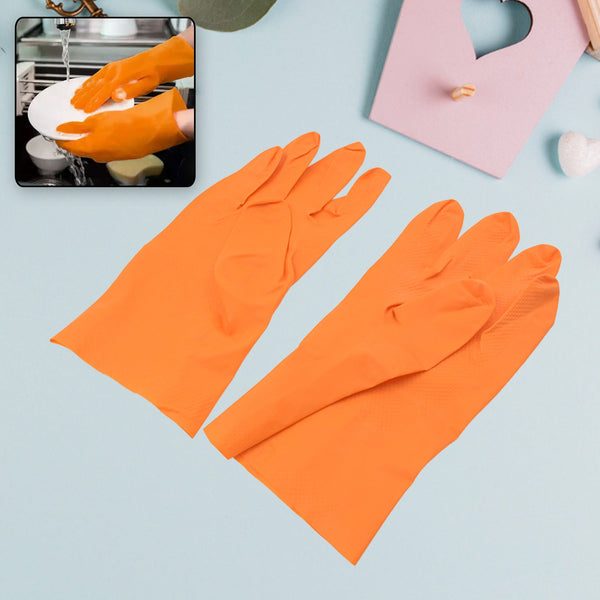 Multipurpose Rubber Reusable Cleaning Gloves, Reusable Rubber Hand Gloves I Latex Safety Gloves I for Washing I Cleaning Kitchen I Gardening I Sanitation I Wet and Dry Use Orange Gloves (1 Pair 40 Gm) - Goyaldeal.com