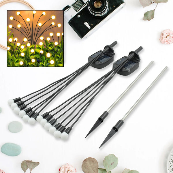 Solar Firefly Lights for Garden Decor (2 Pc, 12 LED Warm) - Goyaldeal.com