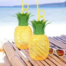 Plastic Pineapple Cups with Straw (1 Pc) - Party Favors, Hawaiian, Beach - Goyaldeal.com
