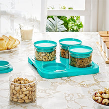 Airtight Container Jar 4 Pc Set With Stylish Tray for Kitchen Unbreakable Jar Set for Multipurpose Storage ( Mukhwas Dani ) - Goyaldeal.com