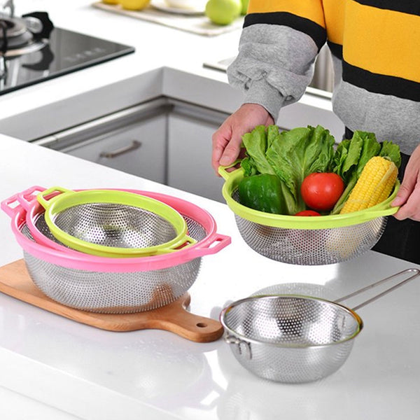 Stainless Steel Colander with Handle - Large Metal Mesh Basket Strainer (1 pc) - Goyaldeal.com