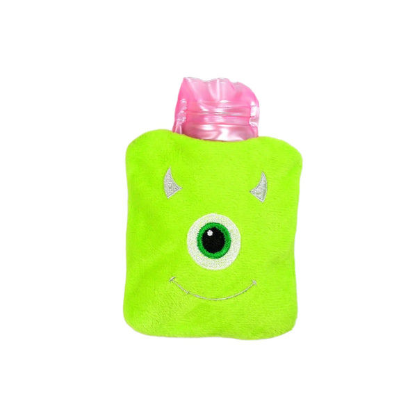 Green One-Eyed Monster Print Small Hot Water Bag with Cover for Pain Relief - Goyaldeal.com