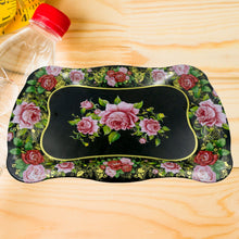 Stainless Steel Serving Tray With Flower Printed Rectangle Premium Dining Table Plate (18 x 8.5 Inch / 1 Pc) - Goyaldeal.com