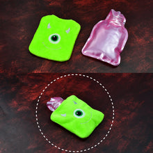 Green One-Eyed Monster Print Small Hot Water Bag with Cover for Pain Relief - Goyaldeal.com