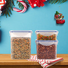 Classics Rectangular Plastic Airtight Food Storage Containers with Leak Proof Locking Lid Storage container set of 3 Pc( Approx Capacity 500ml,1000ml,1500ml, Transparent) - Goyaldeal.com