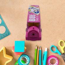 Double Decker Metal Bus Compass Case – 2-Layer with Movable Wheels & Sharpener for Kids - Goyaldeal.com