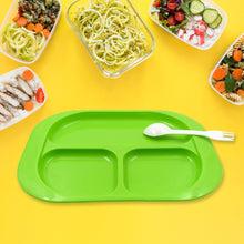 Plastic Food Plates / Biodegradable 3 Compartment Square Plate With Spoon for Food Snacks / Nuts / Desserts Plates for Kids, Reusable Plates for Outdoor, Camping, BPA-free (1 Pc) - Goyaldeal.com