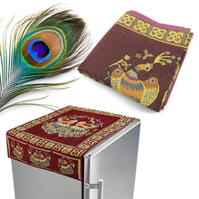 Cotton Fridge Top Cover Set - Standard, Appliance Covers Fridge Dustproof Cover with Peacock Deign 6 Utility Side Pockets Fridge Cover For All types Fridge Refrigerator Use (100x60CM) - Goyaldeal.com