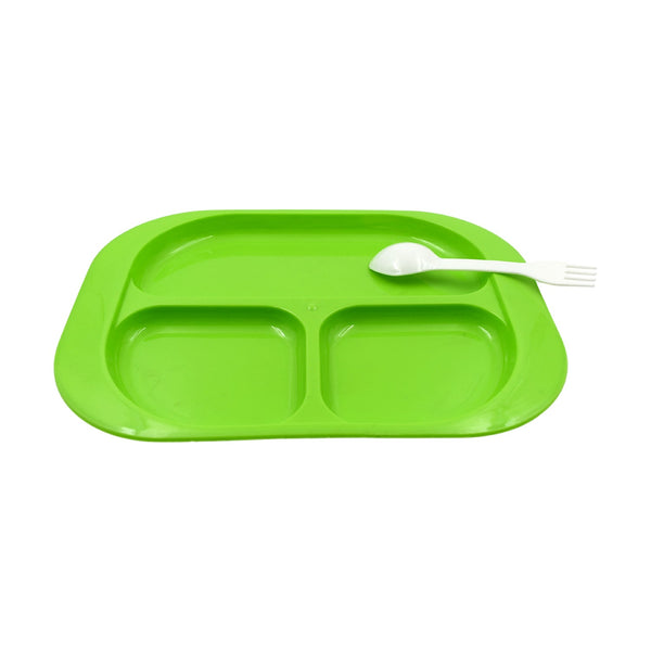 Plastic Food Plates / Biodegradable 3 Compartment Square Plate With Spoon for Food Snacks / Nuts / Desserts Plates for Kids, Reusable Plates for Outdoor, Camping, BPA-free (1 Pc) - Goyaldeal.com