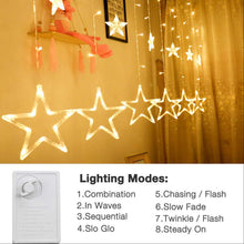12 STARS CURTAIN STRING LIGHTS, WINDOW CURTAIN LIGHTS WITH 8 FLASHING MODES DECORATION FOR FESTIVALS - Goyaldeal.com