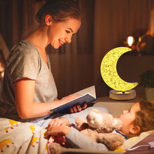 Crystal Table Lamp | Moon Shape Touch Control Lamp with 3 Color | Metal Bedside Lamp for Kids Bedroom Romantic Desktop Nightstand | Stepless Dimming USB Charging Touch Night Light - Goyaldeal.com