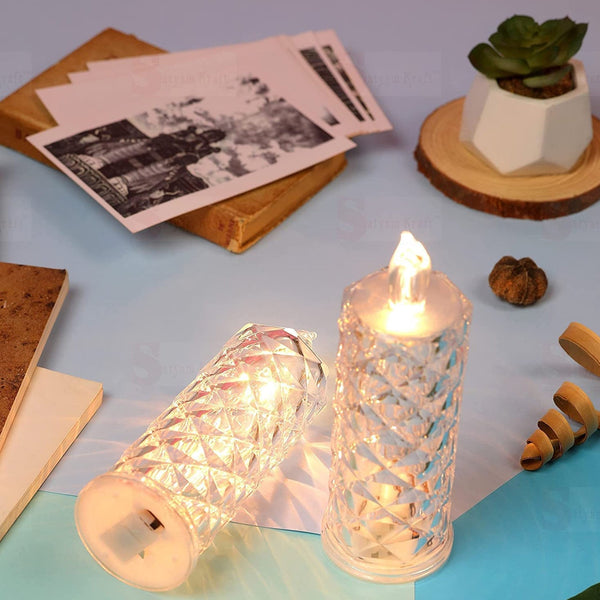 Rose Candles LED Flameless and Smokeless Decorative Acrylic Transparent Candles Led Tea Light Candle Perfect for Gifting, Home, Diwali, Christmas, Crystal Candle Lights (1 Pc)  (MOQ :- 12 pc ) - Goyaldeal.com