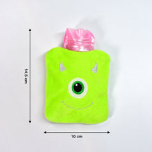Green One-Eyed Monster Print Small Hot Water Bag with Cover for Pain Relief - Goyaldeal.com