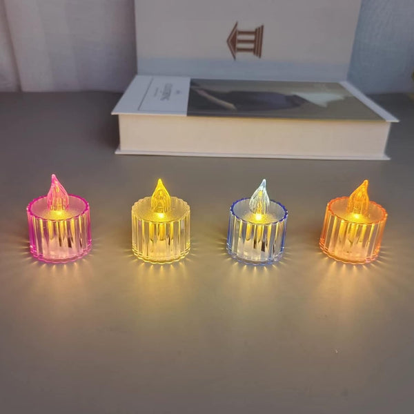 12 Pcs Flameless and Smokeless Decorative Acrylic Candles Transparent Led Tea Light Candle for Gifting, House, Diwali, Christmas, Festival, Events Decor Candles - Goyaldeal.com