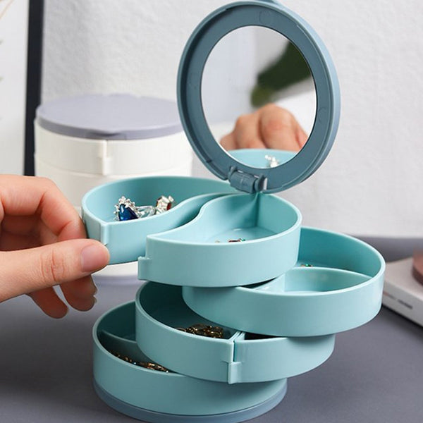 4 Layers Jewellery Box, 360 Degree Rotating Jewelry Box, Jewelry and Earring Organizer Box with Mirror, Accessory Storage Box, Travel Decor Portable Jewelry Case Ornaments Storage Box Necklace Jewelry Organizer Jewelry Organizer Box - Goyaldeal.com