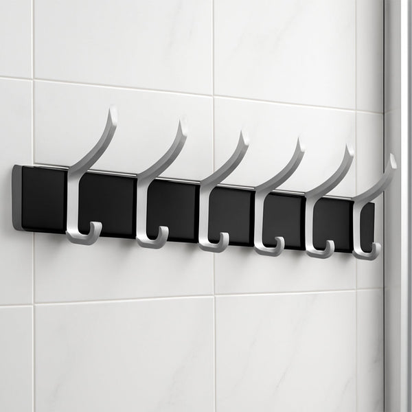 Wall Door Hook Rail | 6 Hook Hanger for Clothes & Hats | With Eco-Friendly Adhesive - Goyaldeal.com