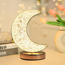 Crystal Table Lamp | Moon Shape Touch Control Lamp with 3 Color | Metal Bedside Lamp for Kids Bedroom Romantic Desktop Nightstand | Stepless Dimming USB Charging Touch Night Light - Goyaldeal.com