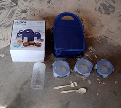 6In1 Tiffin Box-Lunch Box | 3 Stainless Steel Containers | Plastic lid Box | Spoon & Fork /Plastic Bottle | Insulated Fabric Bag | Leak Proof | Microwave Safe  for Office, College and School for Men, Women (6 pcs) - Goyaldeal.com