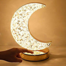 Crystal Table Lamp | Moon Shape Touch Control Lamp with 3 Color | Metal Bedside Lamp for Kids Bedroom Romantic Desktop Nightstand | Stepless Dimming USB Charging Touch Night Light - Goyaldeal.com