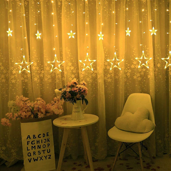 12 Stars Curtain String Lights, Window Curtain Lights with 8 Flashing Modes Decoration for Festivals-11 - Goyaldeal.com