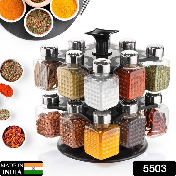 All New Square 16 Bottle Design 360 Degree Revolving Spice Rack Container Condiment, Pieces Set, Square Small Container - Goyaldeal.com