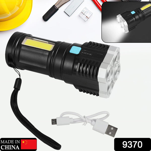 Multifunctional Strong 4 LED Torch Light, Portable Rechargeable Flashlight Long Distance Beam Range 800 Lumens COB Light 4 Mode Emergency for Hiking, Walking, Camping (4 LED Torch) - Goyaldeal.com