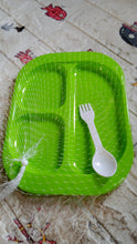 Plastic Food Plates / Biodegradable 3 Compartment Square Plate With Spoon for Food Snacks / Nuts / Desserts Plates for Kids, Reusable Plates for Outdoor, Camping, BPA-free (1 Pc) - Goyaldeal.com