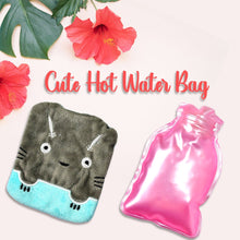 Grey Cat Print Small Hot Water Bag with Cover for Pain Relief - Goyaldeal.com