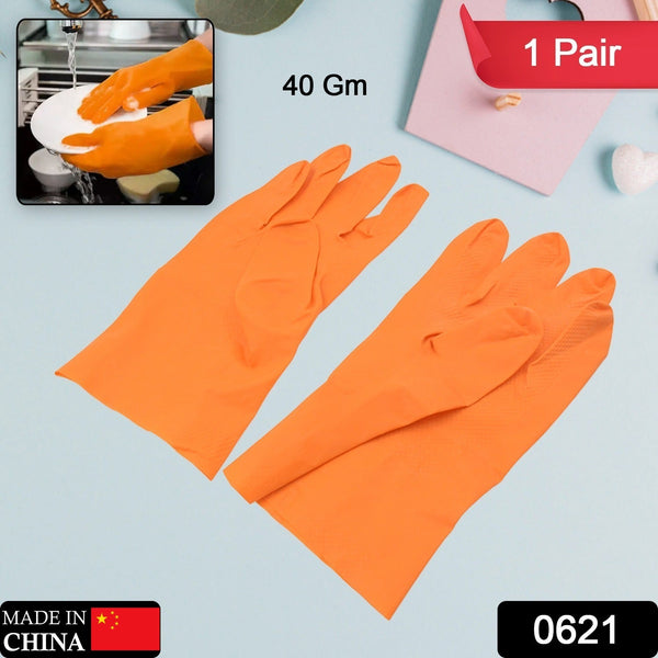 Multipurpose Rubber Reusable Cleaning Gloves, Reusable Rubber Hand Gloves I Latex Safety Gloves I for Washing I Cleaning Kitchen I Gardening I Sanitation I Wet and Dry Use Orange Gloves (1 Pair 40 Gm) - Goyaldeal.com
