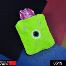 Green One-Eyed Monster Print Small Hot Water Bag with Cover for Pain Relief - Goyaldeal.com