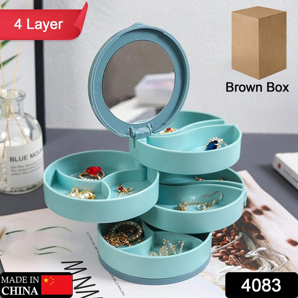 4 Layers Jewellery Box, 360 Degree Rotating Jewelry Box, Jewelry and Earring Organizer Box with Mirror, Accessory Storage Box, Travel Decor Portable Jewelry Case Ornaments Storage Box Necklace Jewelry Organizer Jewelry Organizer Box - Goyaldeal.com