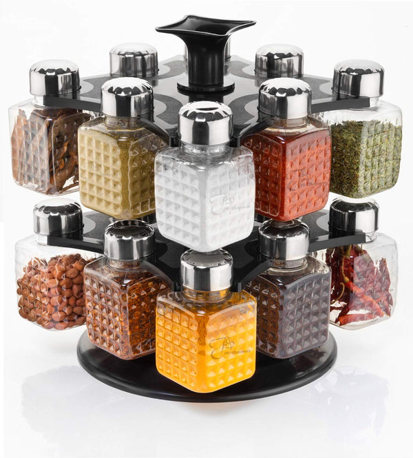 All New Square 16 Bottle Design 360 Degree Revolving Spice Rack Container Condiment, Pieces Set, Square Small Container - Goyaldeal.com