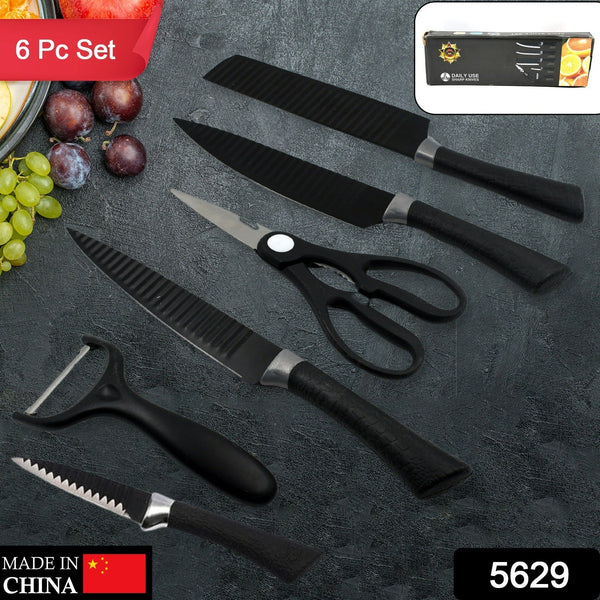 6 Pieces Professional Kitchen Knife Set, Meat Knife, Chef's Knife with Non-Slip Handle for Home, Kitchen and Restaurant with Chef Peeler and Scissor (Stainless Steel / 6 Pcs Set) - Goyaldeal.com