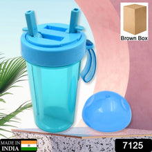 2 Drinks in 1 Cup Water Bottle, Stable Sturdy Dual Use Bottle 2 Straws for Shopping Travel for Outdoor Activities (1 Pc) - Goyaldeal.com