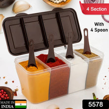 Kitchen Airtight 4-Section Storage Container / Pickle Jar with 4 Spoons (1 Pc / Mix Color) - Goyaldeal.com