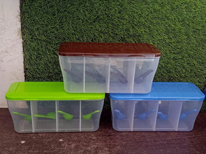 Kitchen Airtight 4-Section Storage Container / Pickle Jar with 4 Spoons (1 Pc / Mix Color) - Goyaldeal.com