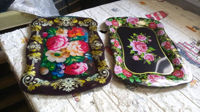 Stainless Steel Serving Tray With Flower Printed Rectangle Premium Dining Table Plate (18 x 8.5 Inch / 1 Pc) - Goyaldeal.com