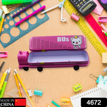 Double Decker Metal Bus Compass Case – 2-Layer with Movable Wheels & Sharpener for Kids - Goyaldeal.com