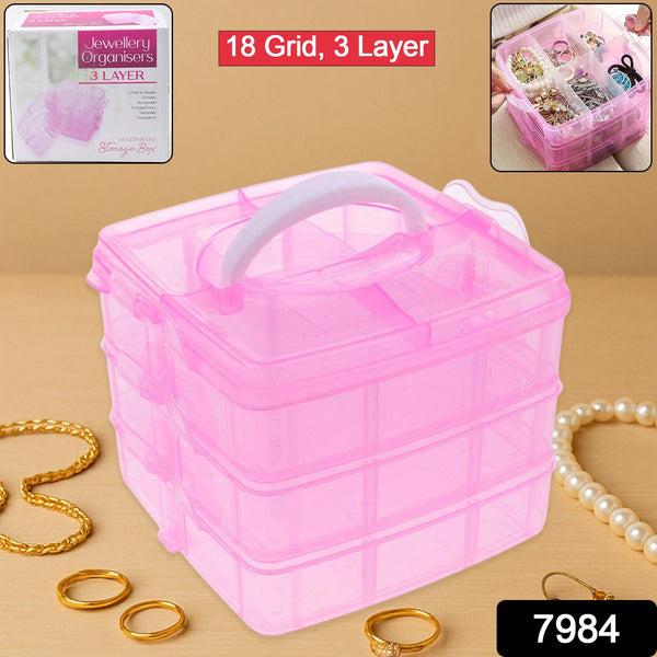 Versatile 18-Grid 3-Layer Transparent Plastic Organizer Box with Adjustable Dividers for Jewelry & Fishing Hooks - Goyaldeal.com