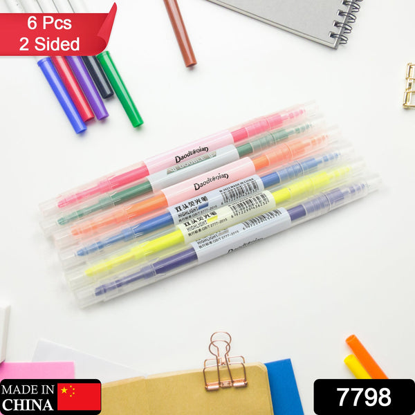 Dual-Headed Highlighter 6 Colors Double head Highlighter Pen, Perfect for Bible Study, Classroom and office for Children and Students (6 Pc Set) - Goyaldeal.com