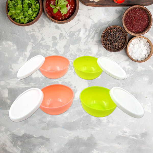 Multipurpose Small Round Plastic Bowl / Katori With Lid, Microwave Safe Reusable Lightweight Bowl, Dishwasher Safe Chutney Bowl (4 Pcs Set) - Goyaldeal.com