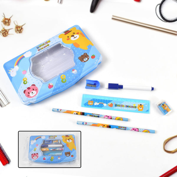 Cartoon Metal Compass Box for Kids with Stationery (6 Pc Set) - Goyaldeal.com