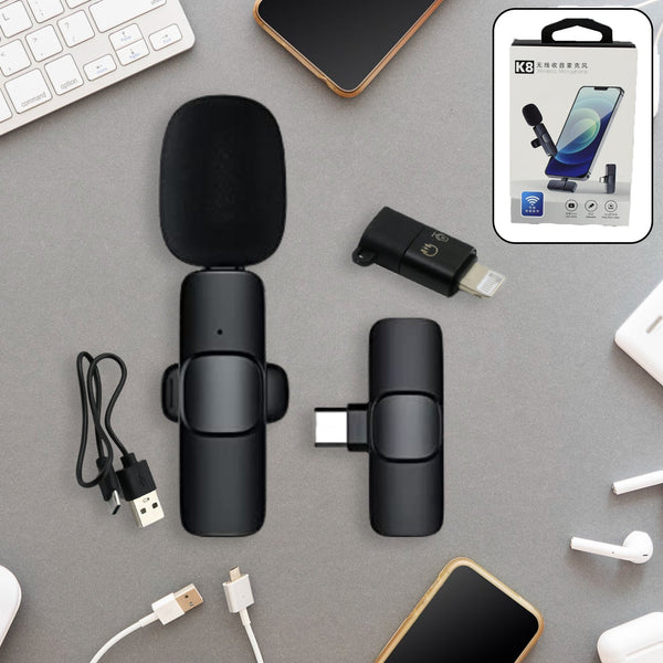 Intelligent Noise Cancelling Live Streaming Clip on Microphone for Type-C & for iPhone with Charging Mini Wireless Lapel Collar Microphone - Goyaldeal.com