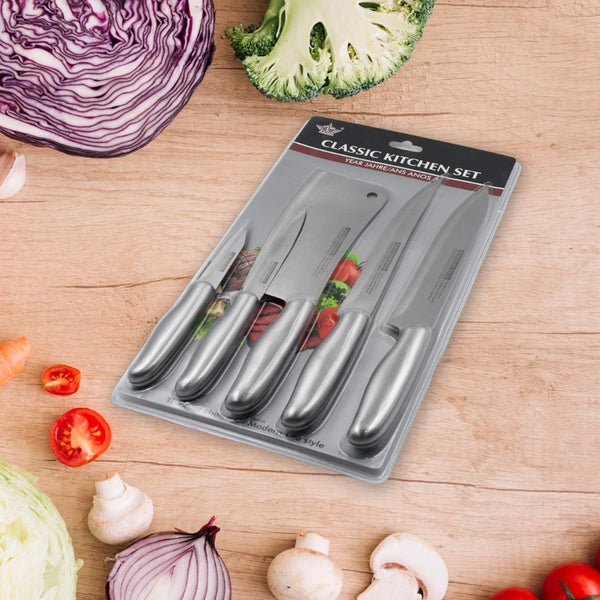 Big Size Professional Sharp Durable Quality Pack of 5 Kitchen Knives Set Basic Kitchen Tools-Stainless Steel Kitchen Gadgets (5 Pc Set) - Goyaldeal.com