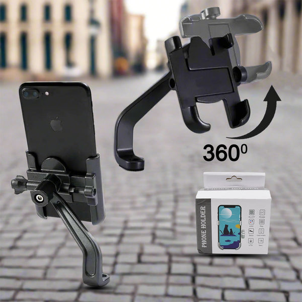 Full Metal Body Bike & Scooty 360 Degree Rotating Mobile Holder Stand for Bicycle, Motorcycle, Scooty for Maps and GPS Navigation Fits All Smartphones (1 Pc) - Goyaldeal.com