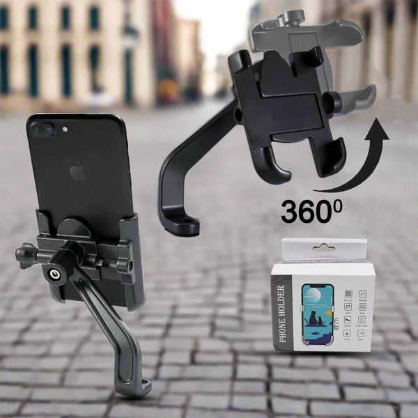 Full Metal Body Bike & Scooty 360 Degree Rotating Mobile Holder Stand for Bicycle, Motorcycle, Scooty for Maps and GPS Navigation Fits All Smartphones (1 Pc) - Goyaldeal.com